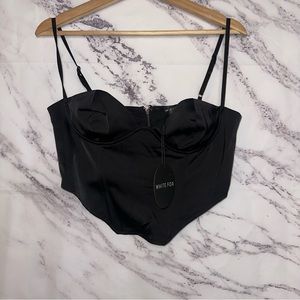 White Fox Boutique Black Satin Corset Crop Top
